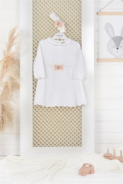 C&City Bebek Uzun Kollu Pamuklu Triko Elbise 5508 Beyaz