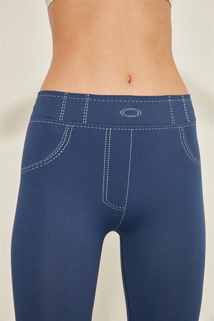 C&City C13801 Dikişsiz Kadın Kot Pantolon Tayt Mavi