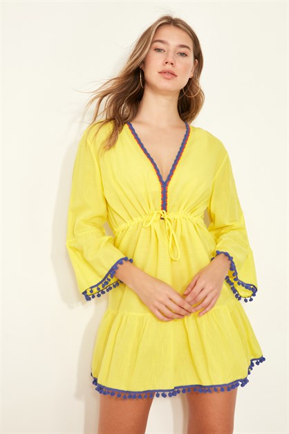 C&City Kadın Pareo Plaj Elbisesi 22118 Sarı