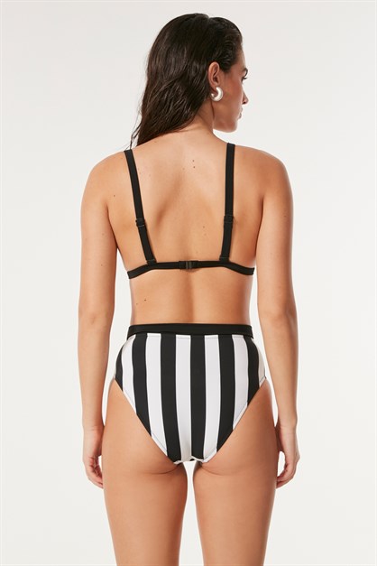 C&City Yüksek Bel Toparlayıcı Bikini Takım 3149 Siyah/Beyaz